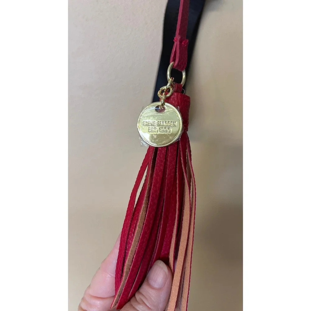 Steve Madden Womens Red Mini Backpack Pebbled Faux Leather Tassel‎ Gold Hardware